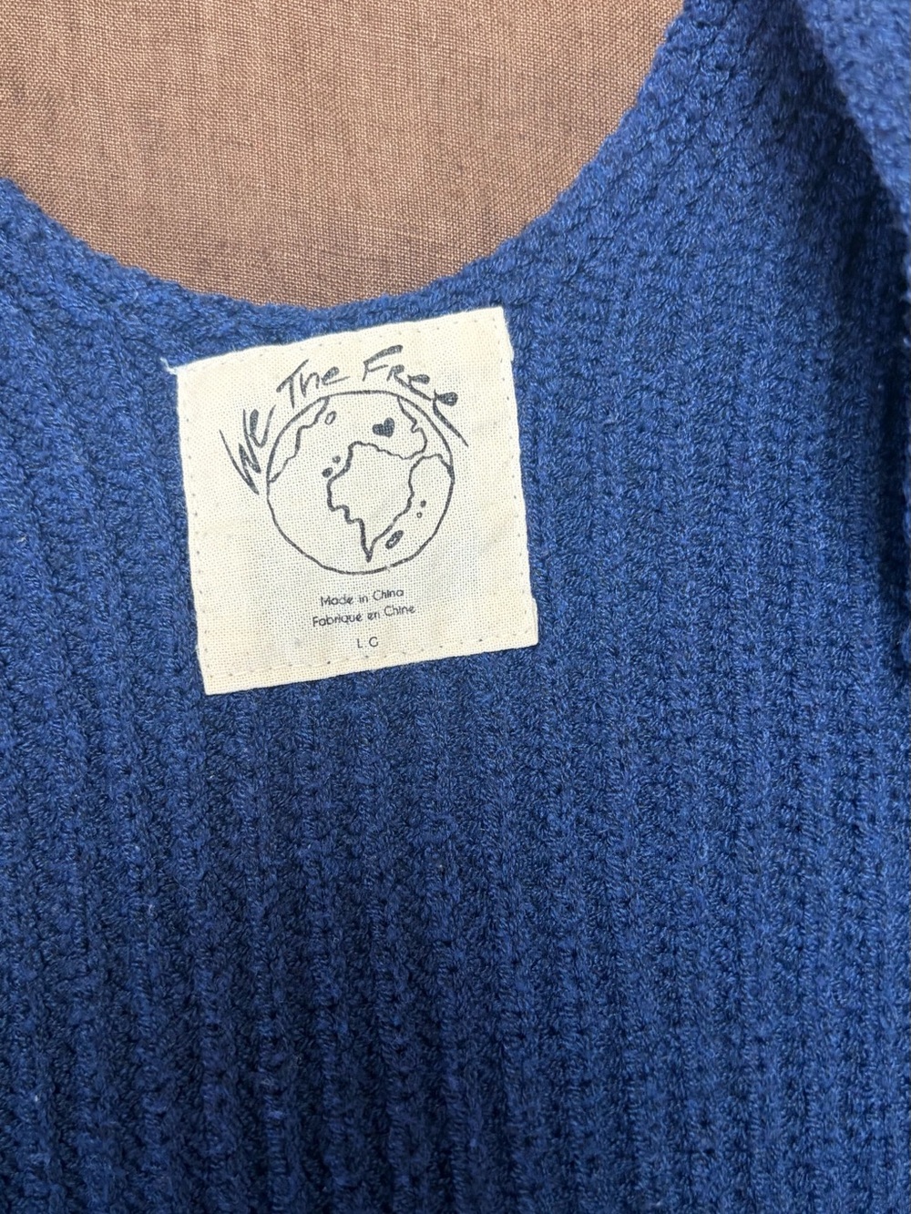 We The Free Deep Blue Textured Crewneck Sweater